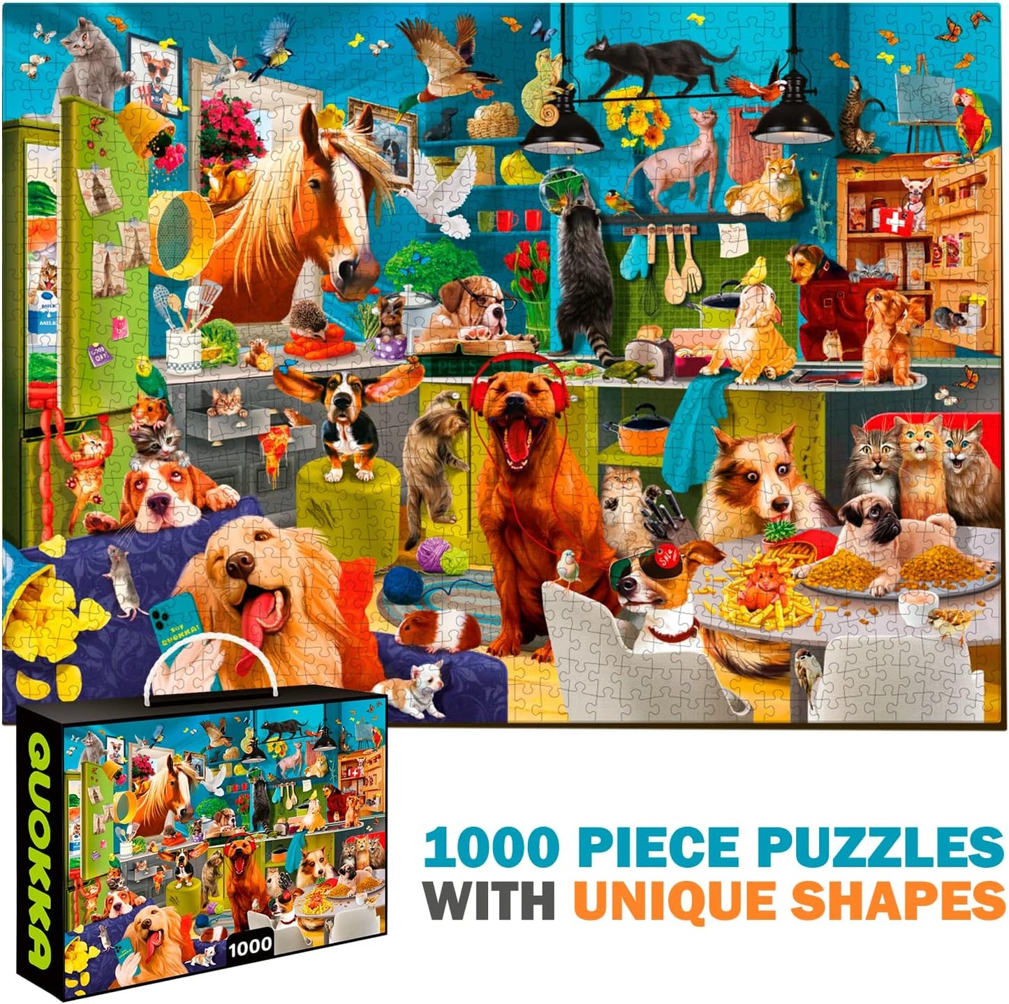 QUOKKA 1000 Piece Jigsaw Puzzle Set - Animal Themed Cardboard Puzzles for NEW