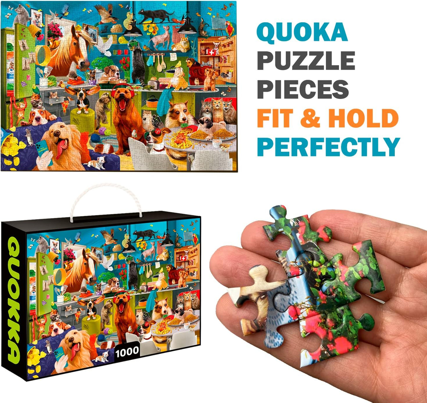 QUOKKA 1000 Piece Jigsaw Puzzle Set - Animal Themed Cardboard Puzzles for NEW