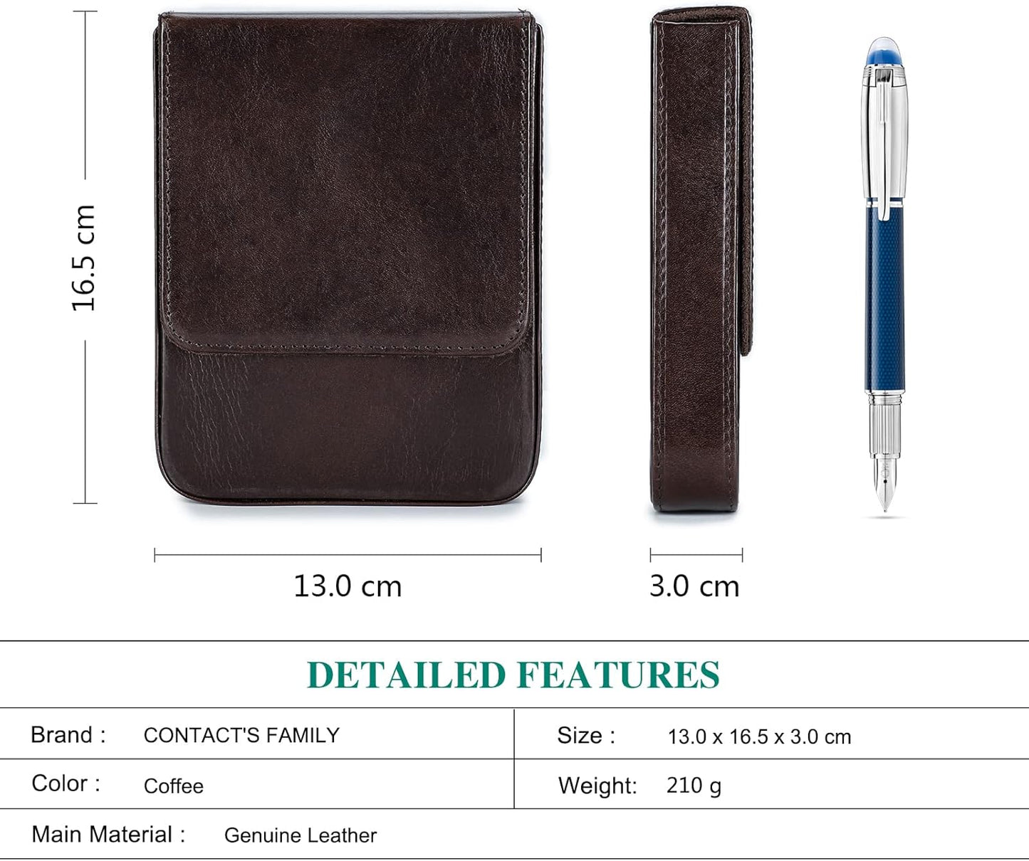 CONTACT'S FAMILY Leather Pencil Case Holds 6 Pens Coffee Pen Storage Box NEW