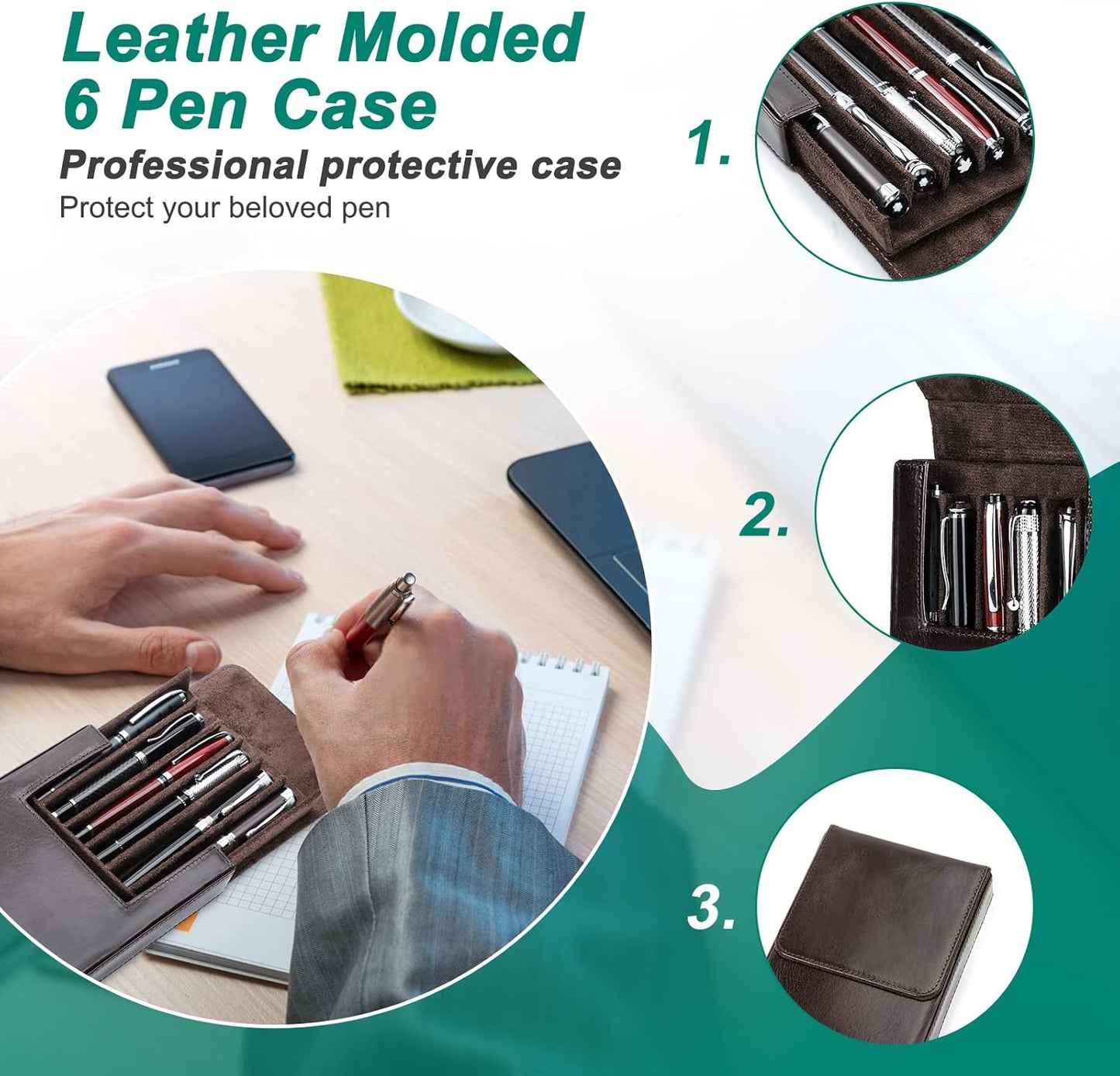 CONTACT'S FAMILY Leather Pencil Case Holds 6 Pens Coffee Pen Storage Box NEW
