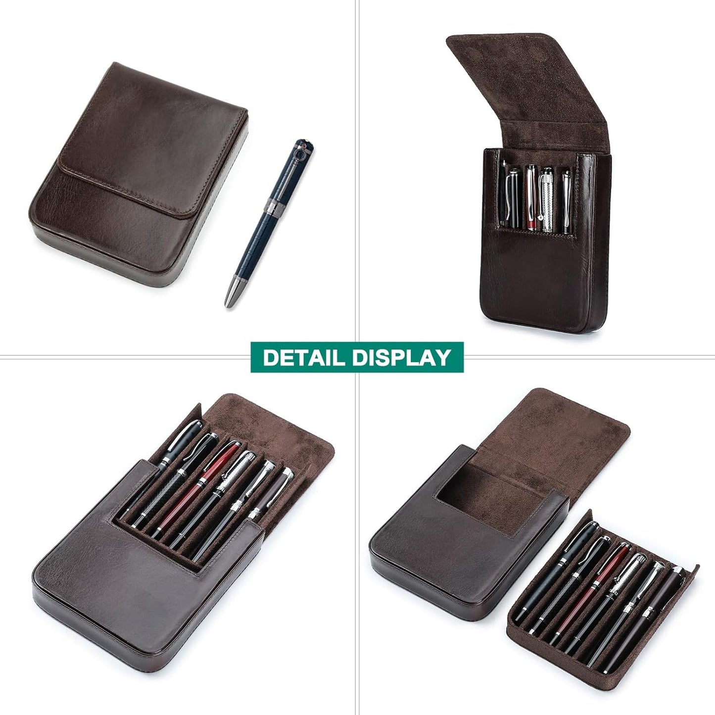 CONTACT'S FAMILY Leather Pencil Case Holds 6 Pens Coffee Pen Storage Box NEW