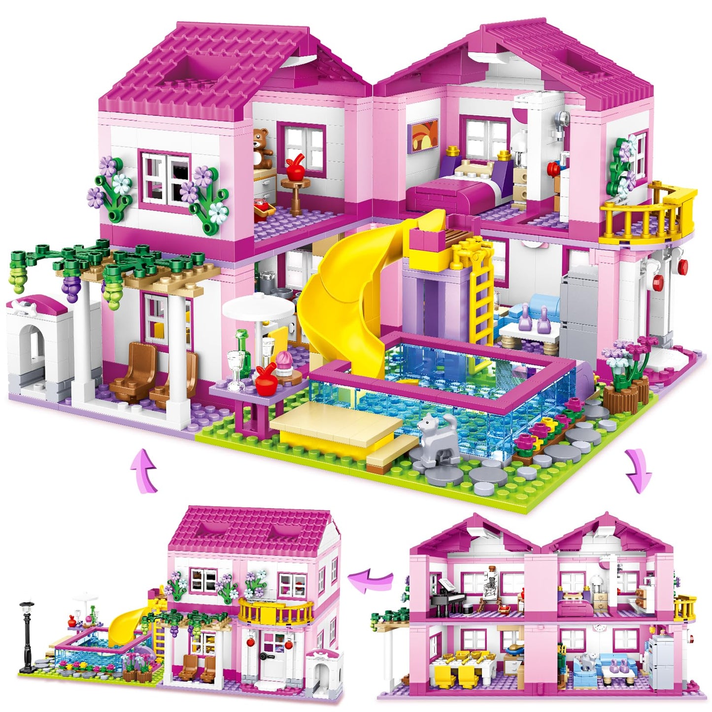 Colorful Girls Plastic Building Playset, 38cm x 25cm Pink Set Size 38cm x NEW