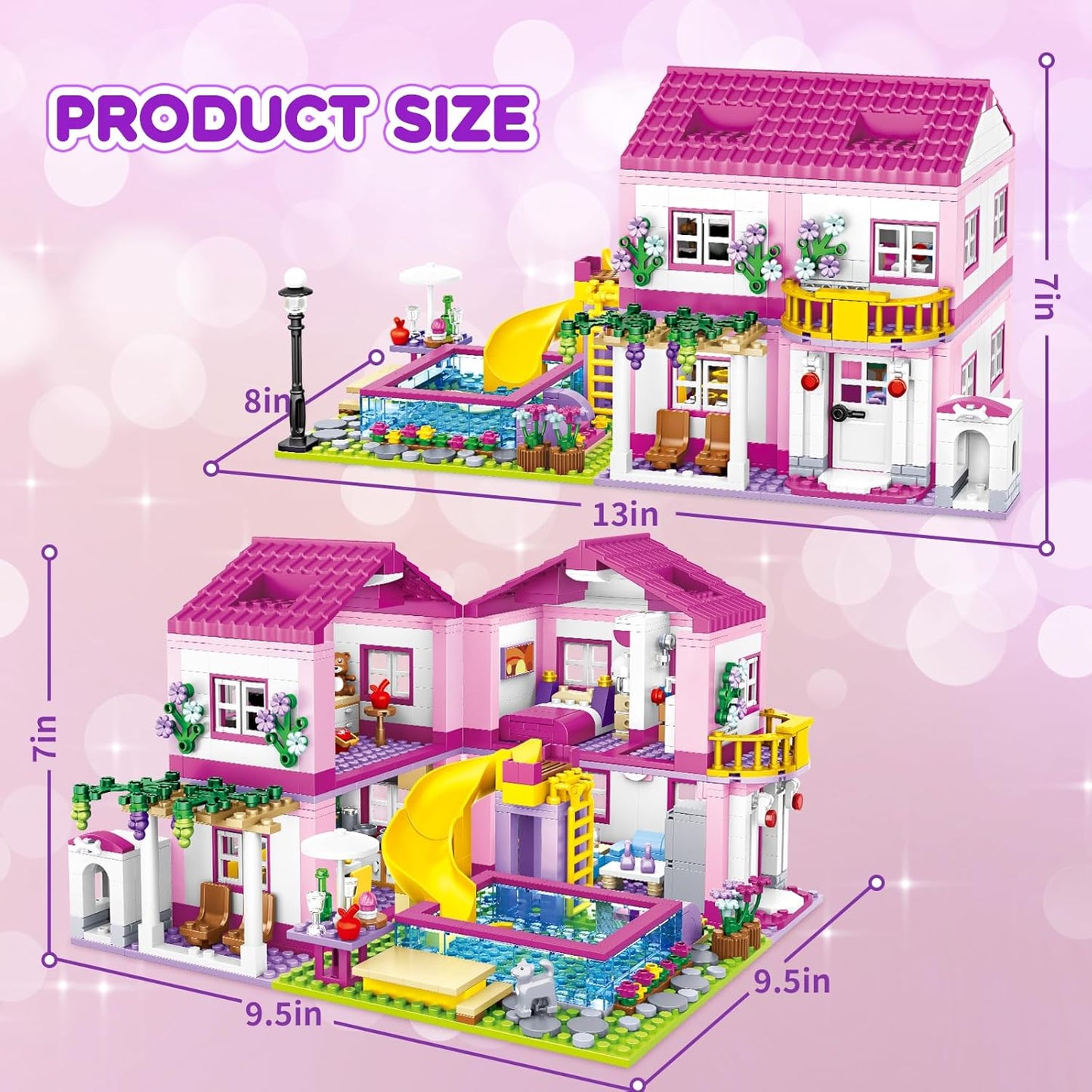 Colorful Girls Plastic Building Playset, 38cm x 25cm Pink Set Size 38cm x NEW