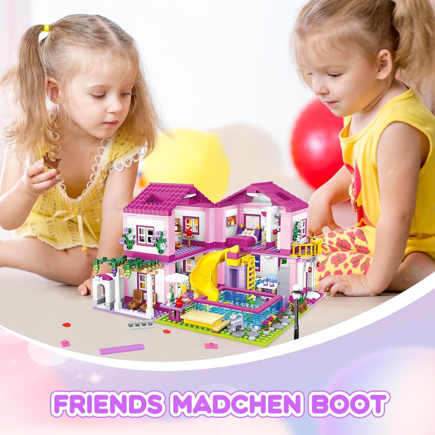 Colorful Girls Plastic Building Playset, 38cm x 25cm Pink Set Size 38cm x NEW