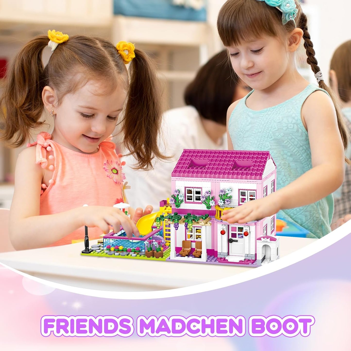 Colorful Girls Plastic Building Playset, 38cm x 25cm Pink Set Size 38cm x NEW