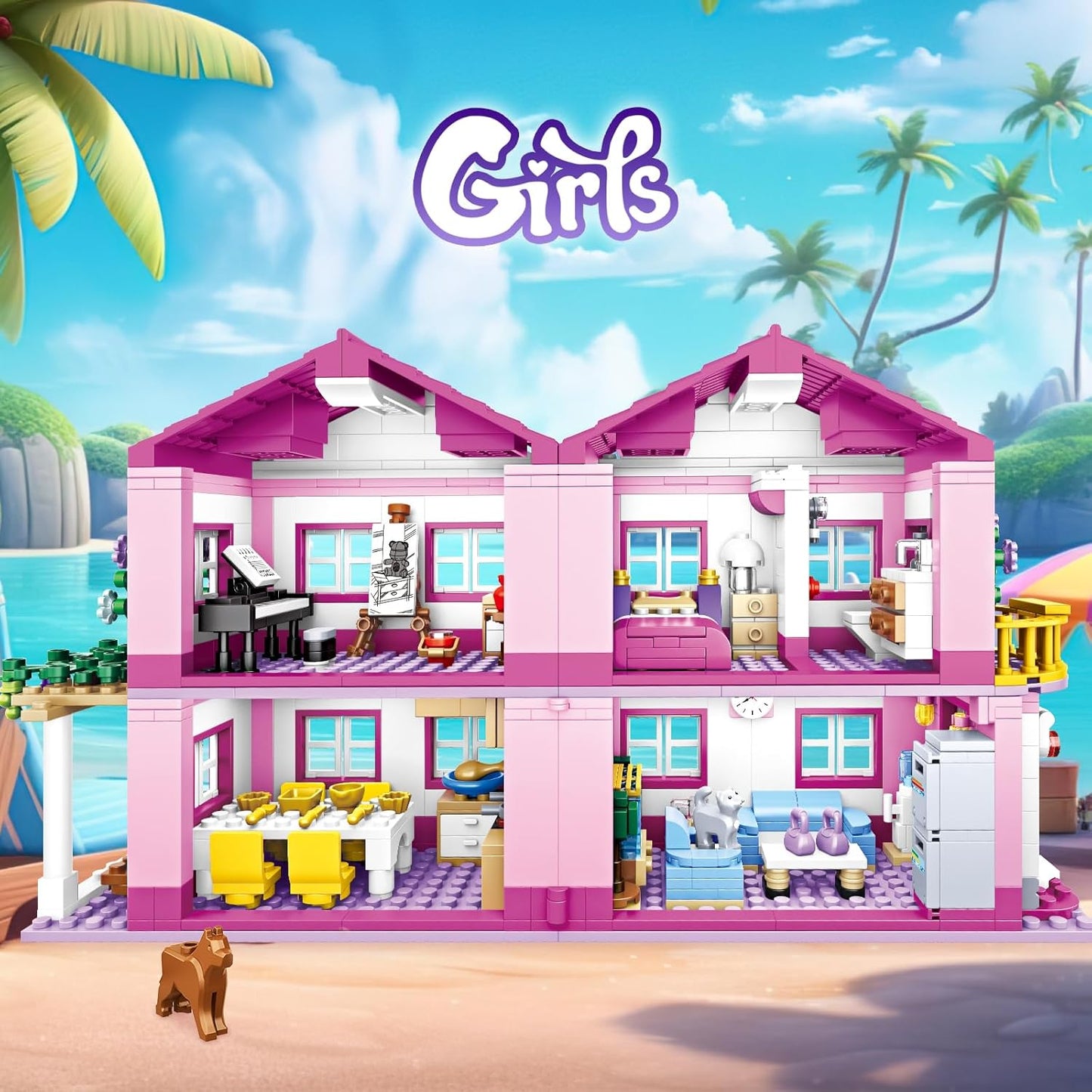 Colorful Girls Plastic Building Playset, 38cm x 25cm Pink Set Size 38cm x NEW
