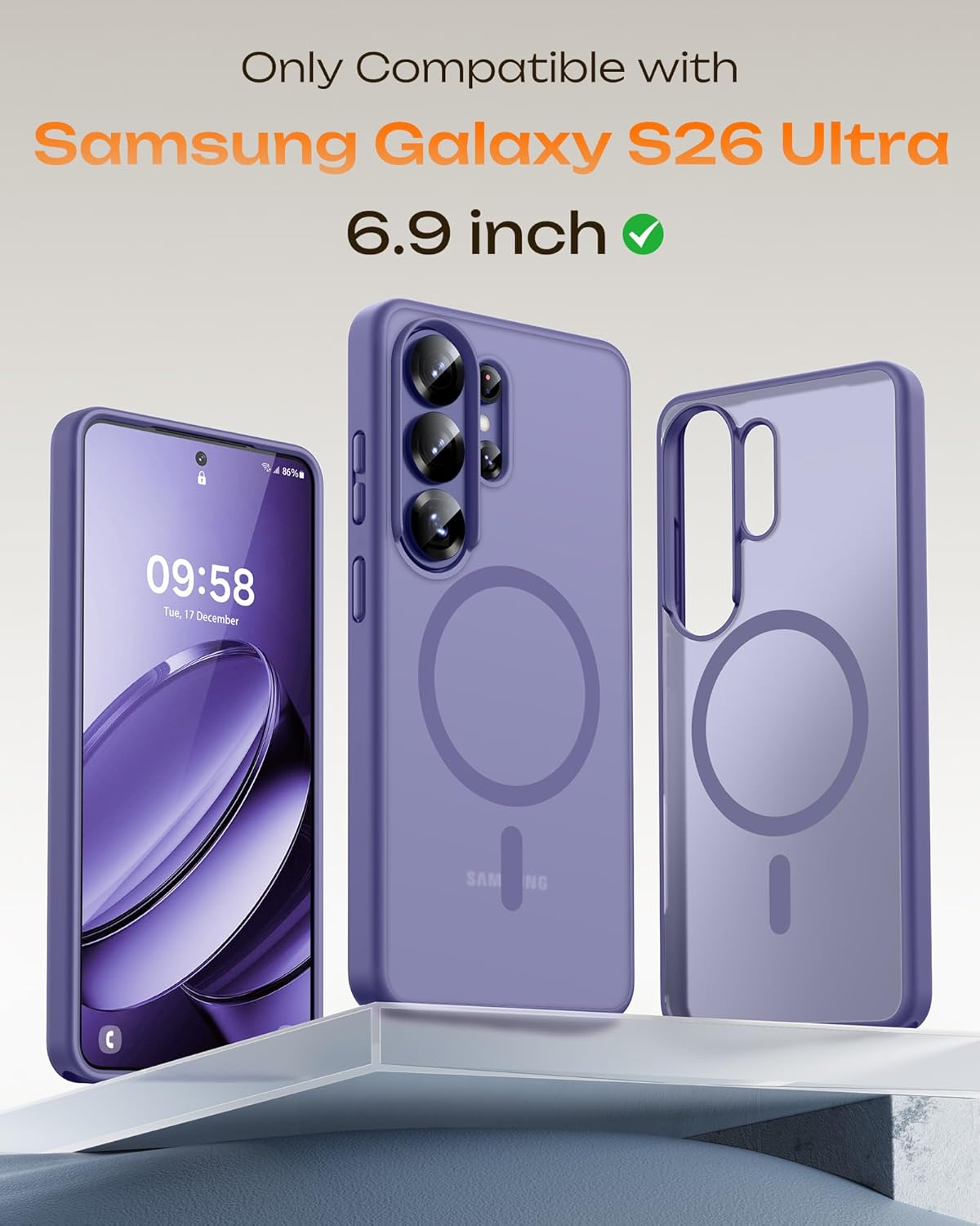 TOCOL Lavender Gray Magnetic Ring Drop Protection Phone Case for Galaxy S26 NEW
