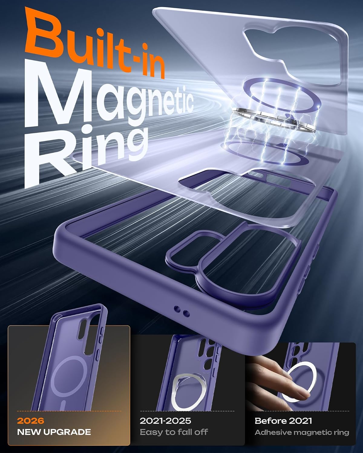 TOCOL Lavender Gray Magnetic Ring Drop Protection Phone Case for Galaxy S26 NEW