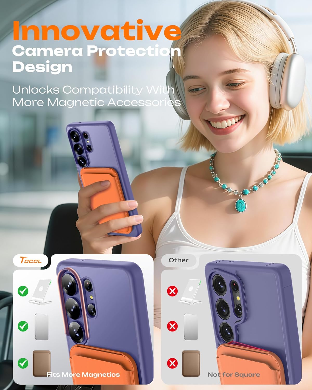 TOCOL Lavender Gray Magnetic Ring Drop Protection Phone Case for Galaxy S26 NEW