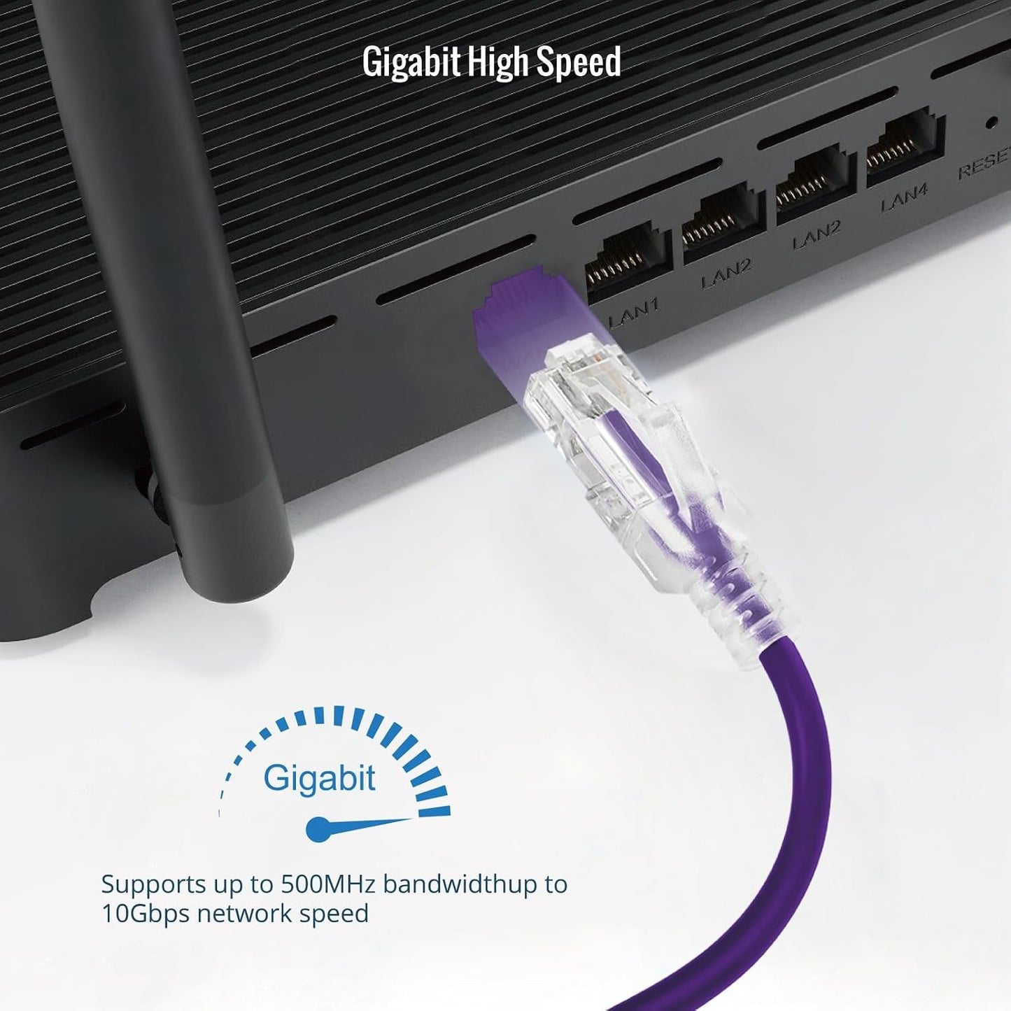 Tecmojo Ultra Thin Cat6A Ethernet Patch Cables, 10Gbps Violet, 70-76 Chars NEW