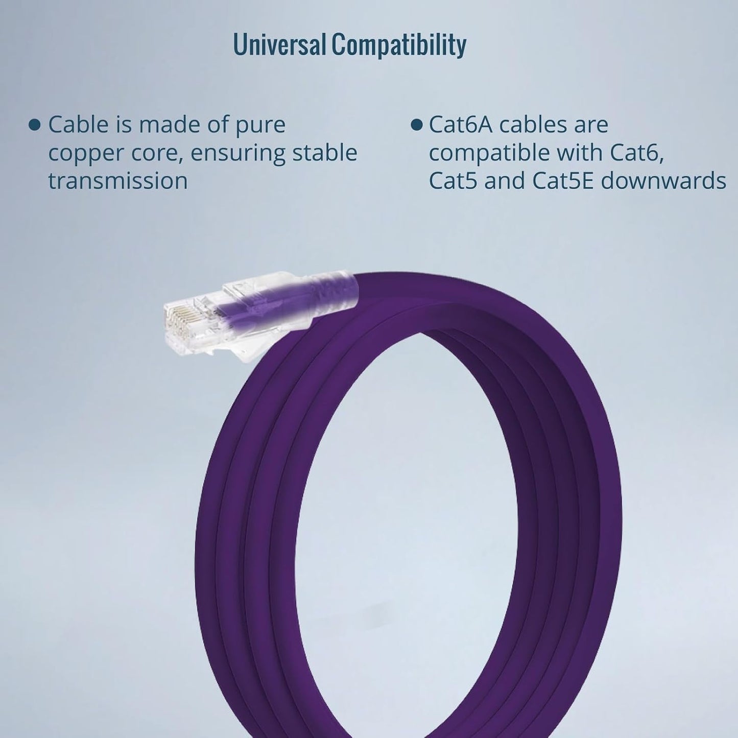 Tecmojo Ultra Thin Cat6A Ethernet Patch Cables, 10Gbps Violet, 70-76 Chars NEW