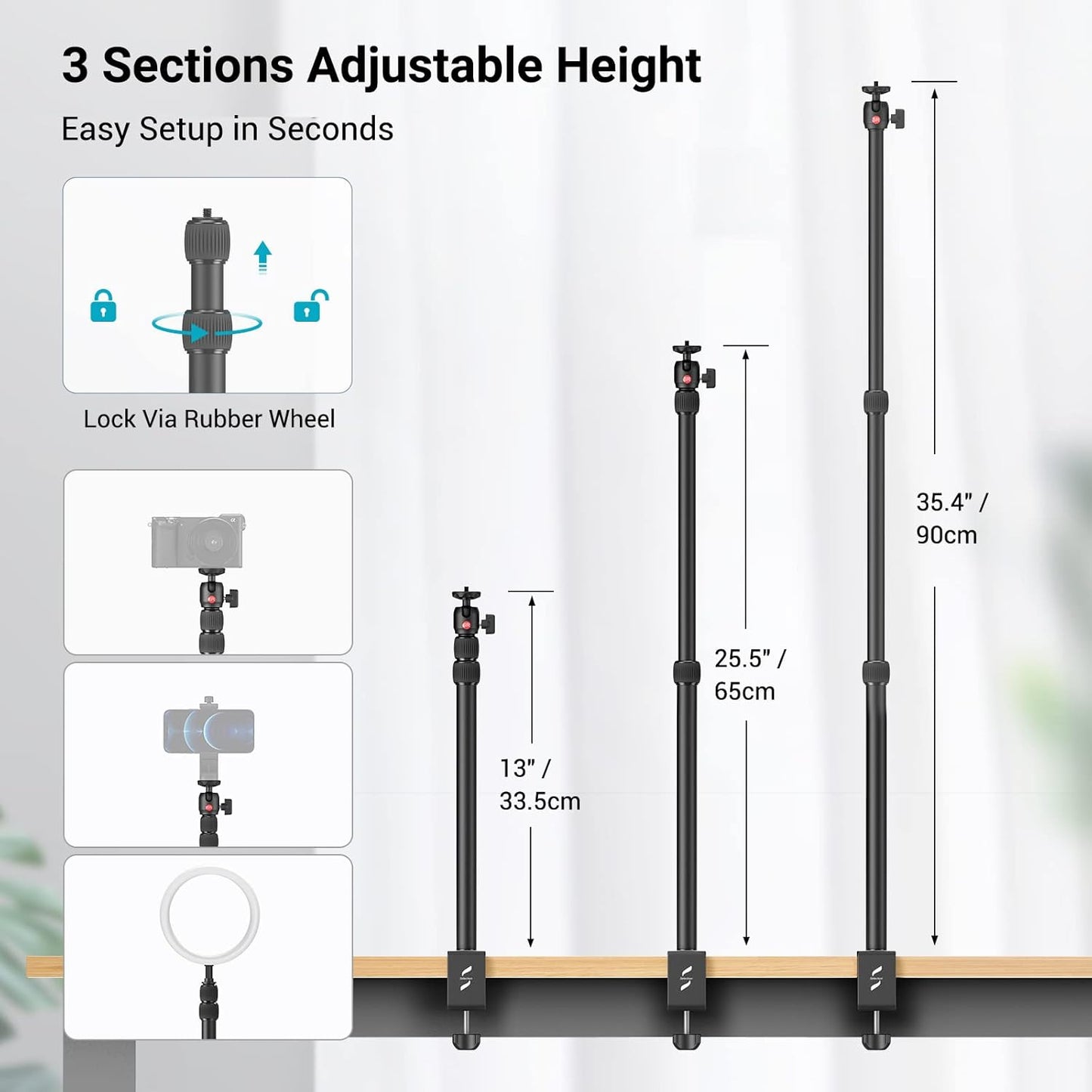 SMALLRIG Adjustable Camera Desk Mount Table Stand with 1/4" Ball Head
