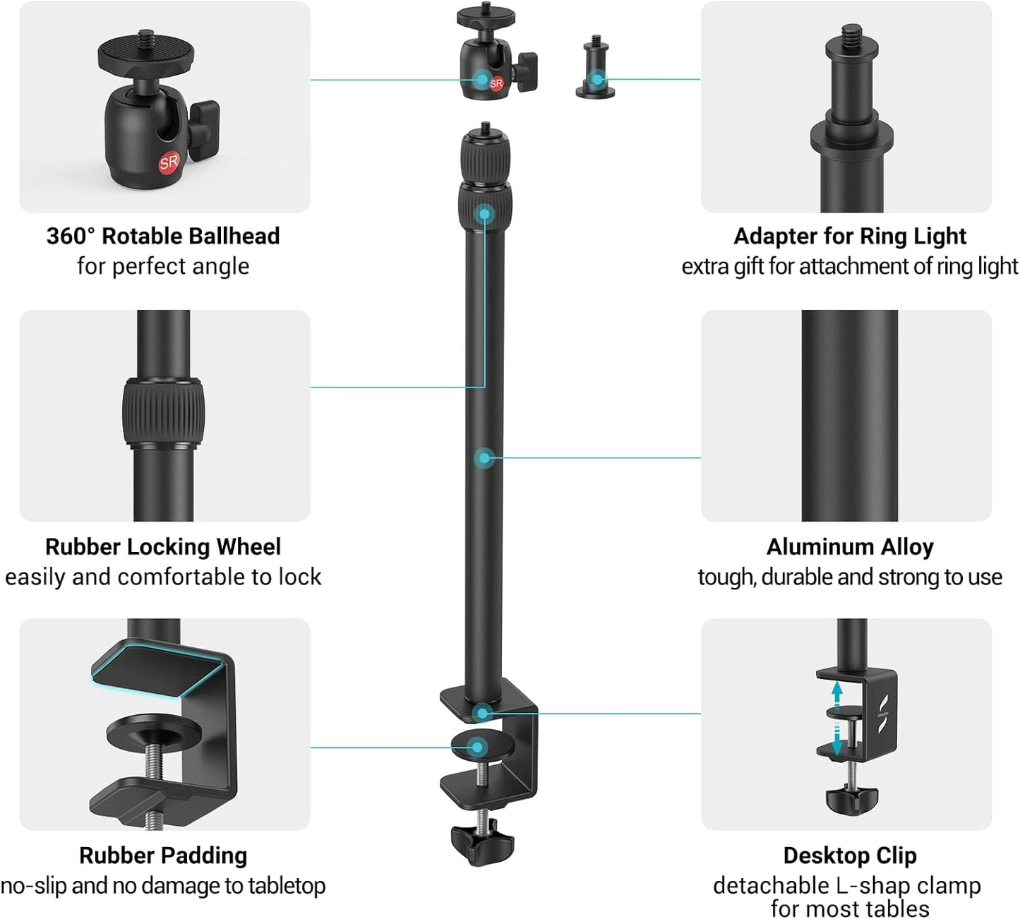 SMALLRIG Adjustable Camera Desk Mount Table Stand with 1/4" Ball Head