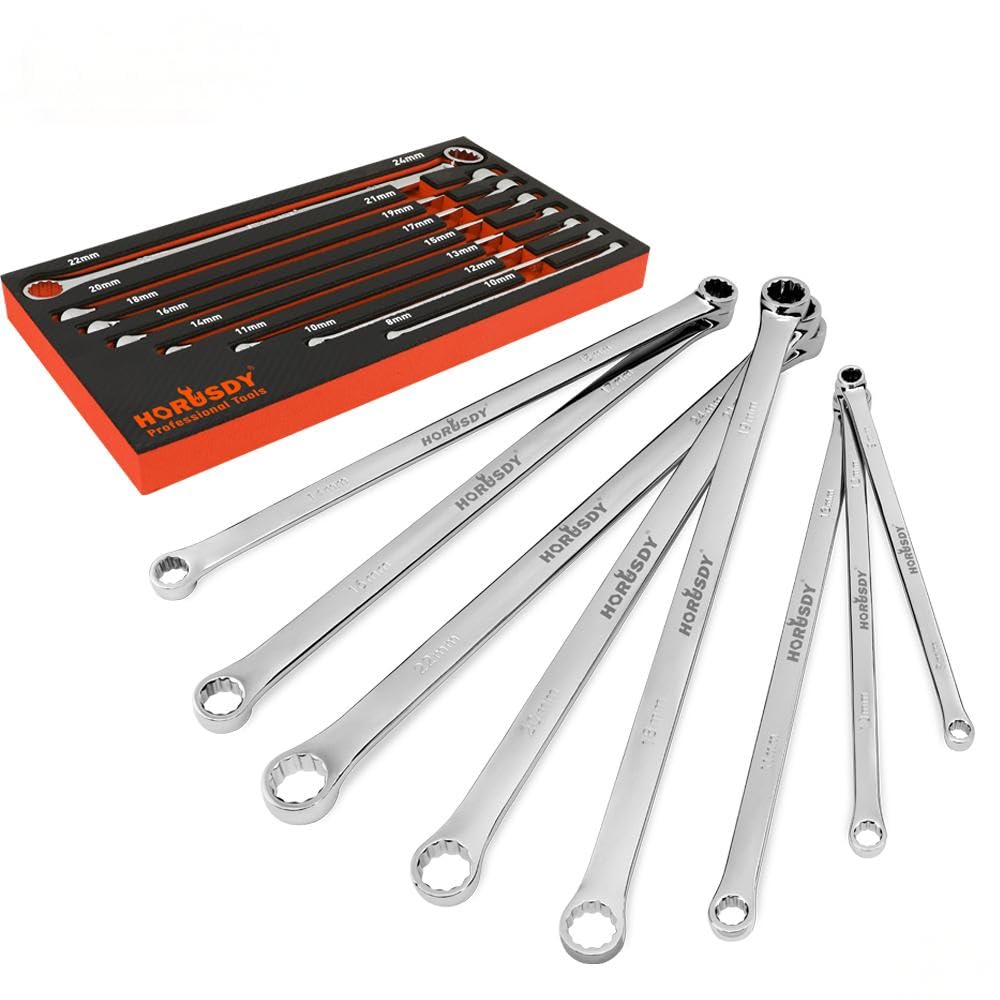 HORUSDY 8-Piece Tool Kits Extra Long Aircraft Spanner Wrench Set, 8mm-24mm DEMO