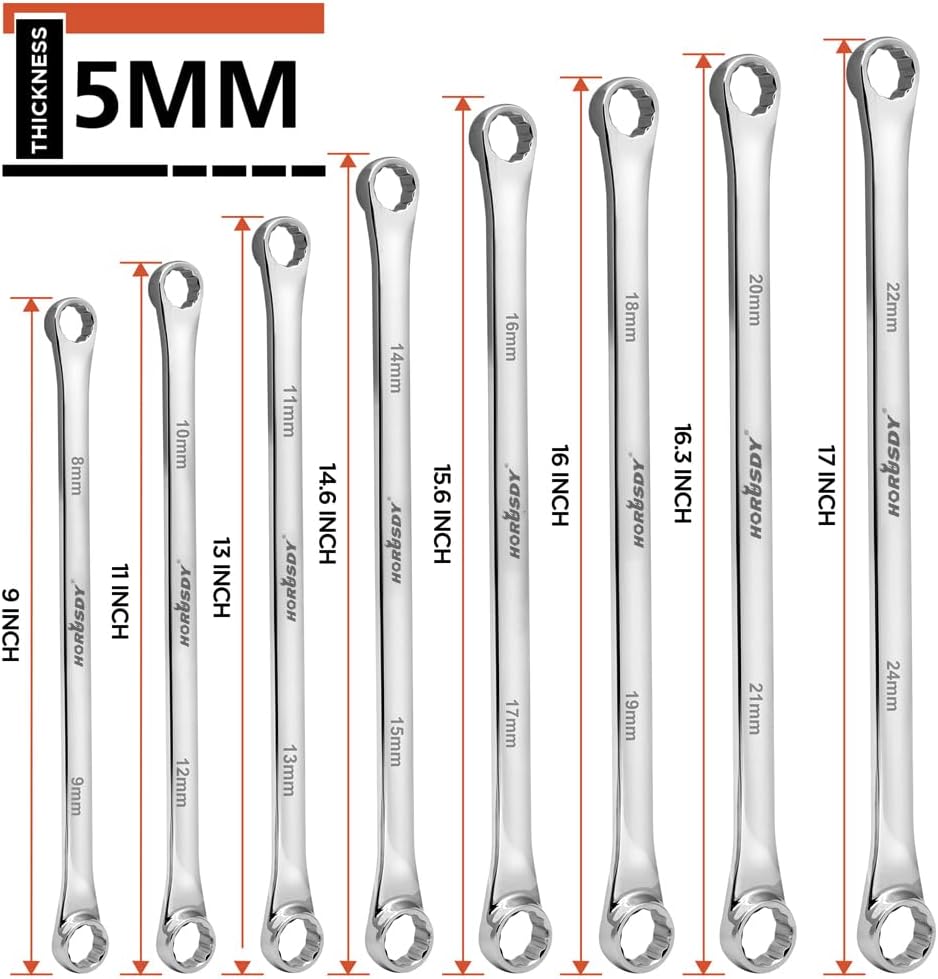 HORUSDY 8-Piece Tool Kits Extra Long Aircraft Spanner Wrench Set, 8mm-24mm DEMO