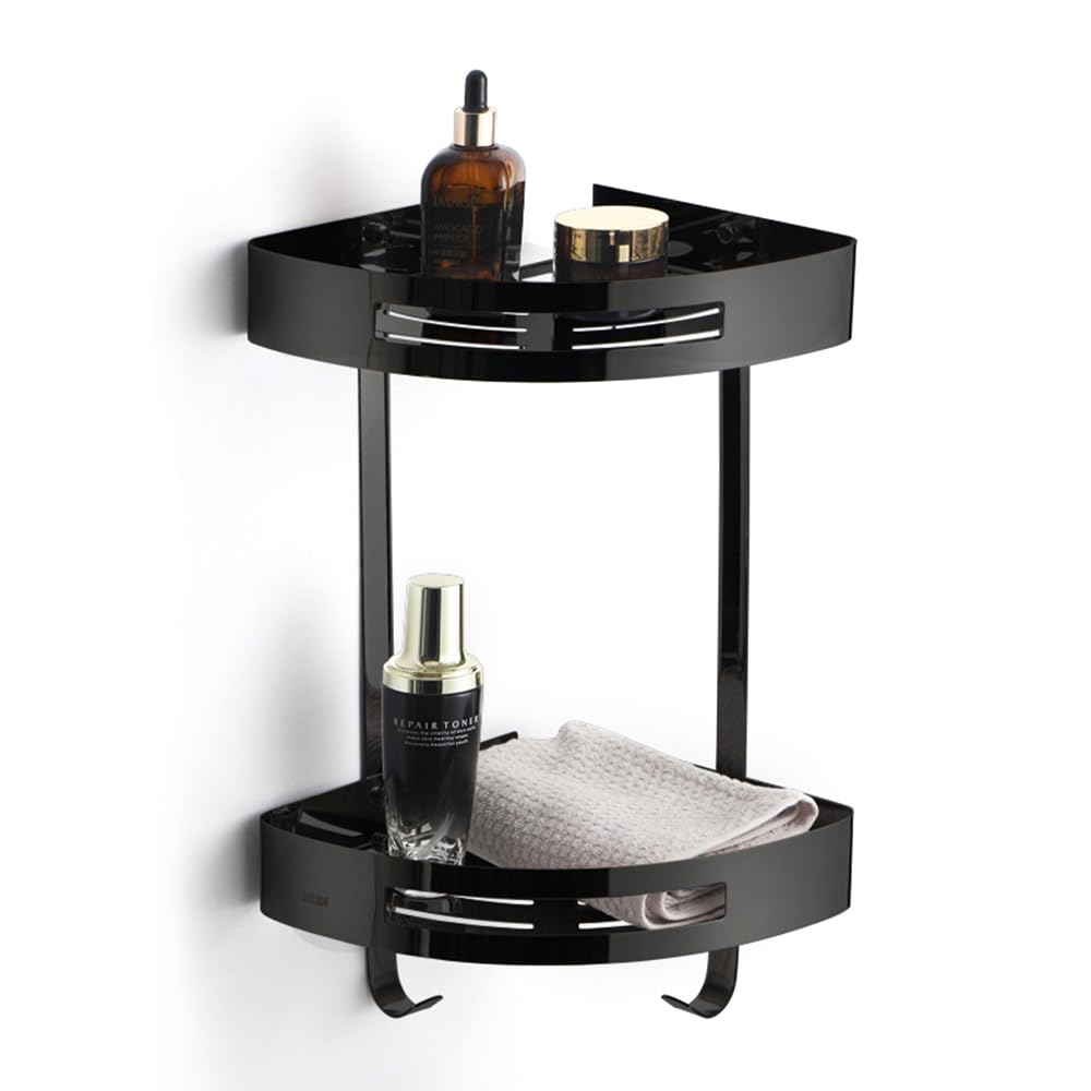 Rustproof Stainless Steel Corner Shower Caddy with Hooks, Black Bathroom DEMO