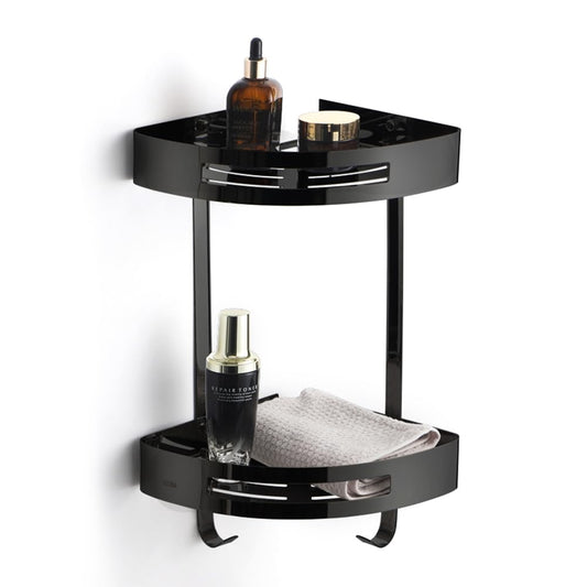 Rustproof Stainless Steel Corner Shower Caddy with Hooks, Black Bathroom DEMO