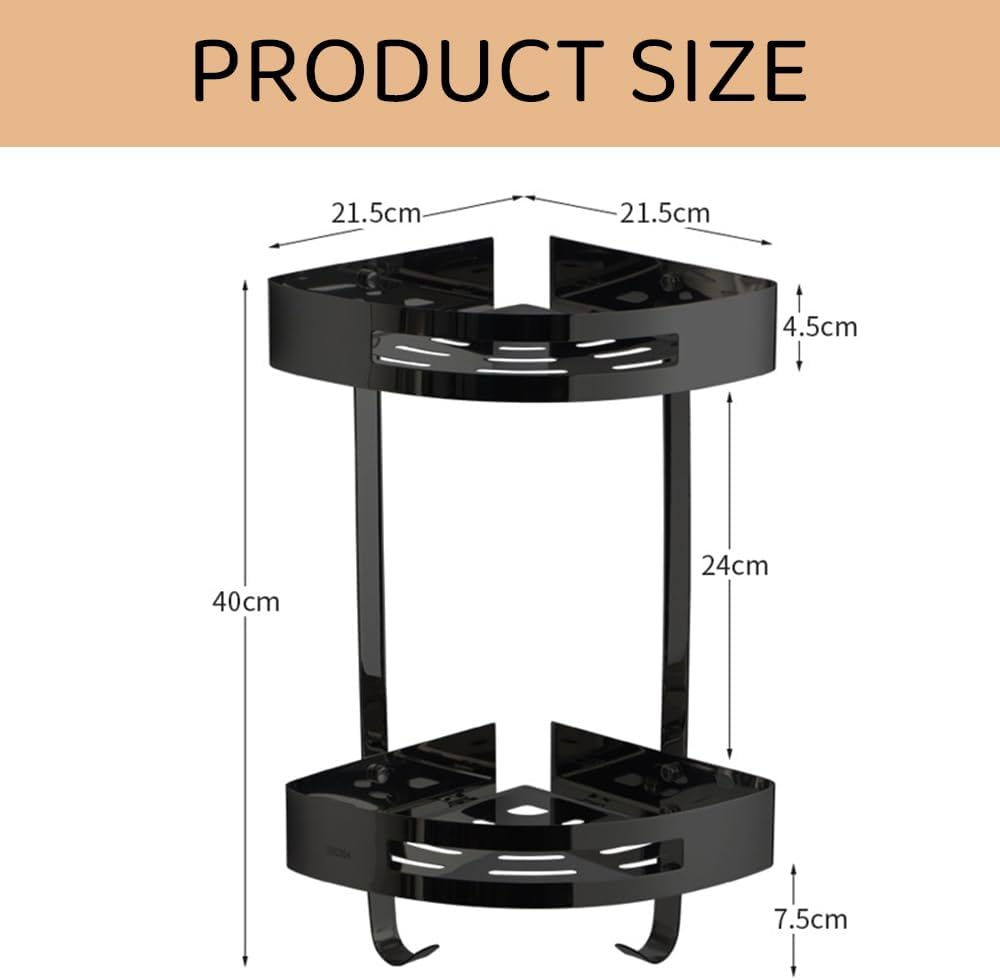 Rustproof Stainless Steel Corner Shower Caddy with Hooks, Black Bathroom DEMO