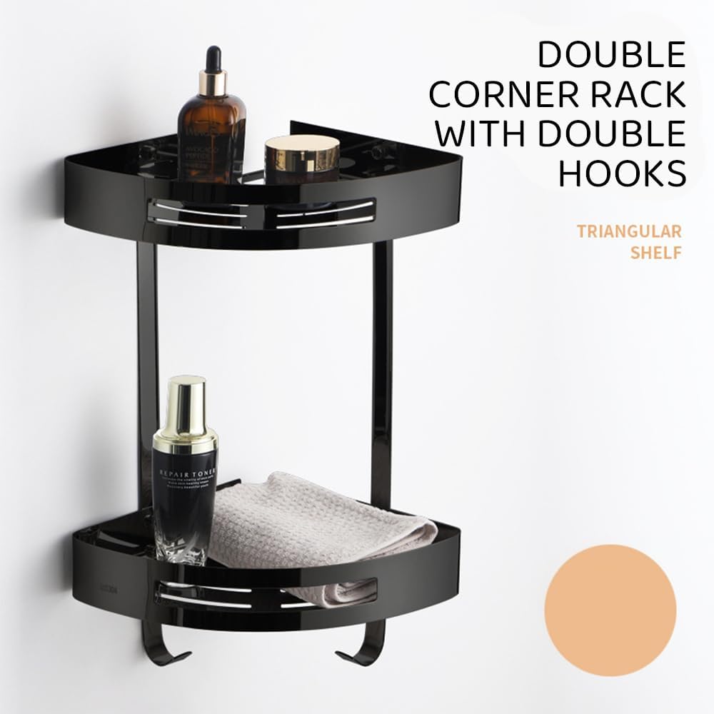 Rustproof Stainless Steel Corner Shower Caddy with Hooks, Black Bathroom DEMO