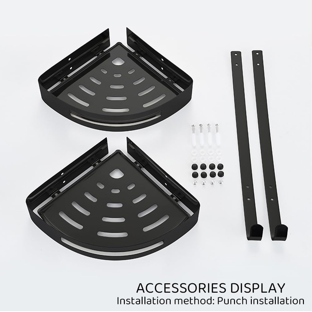 Rustproof Stainless Steel Corner Shower Caddy with Hooks, Black Bathroom DEMO