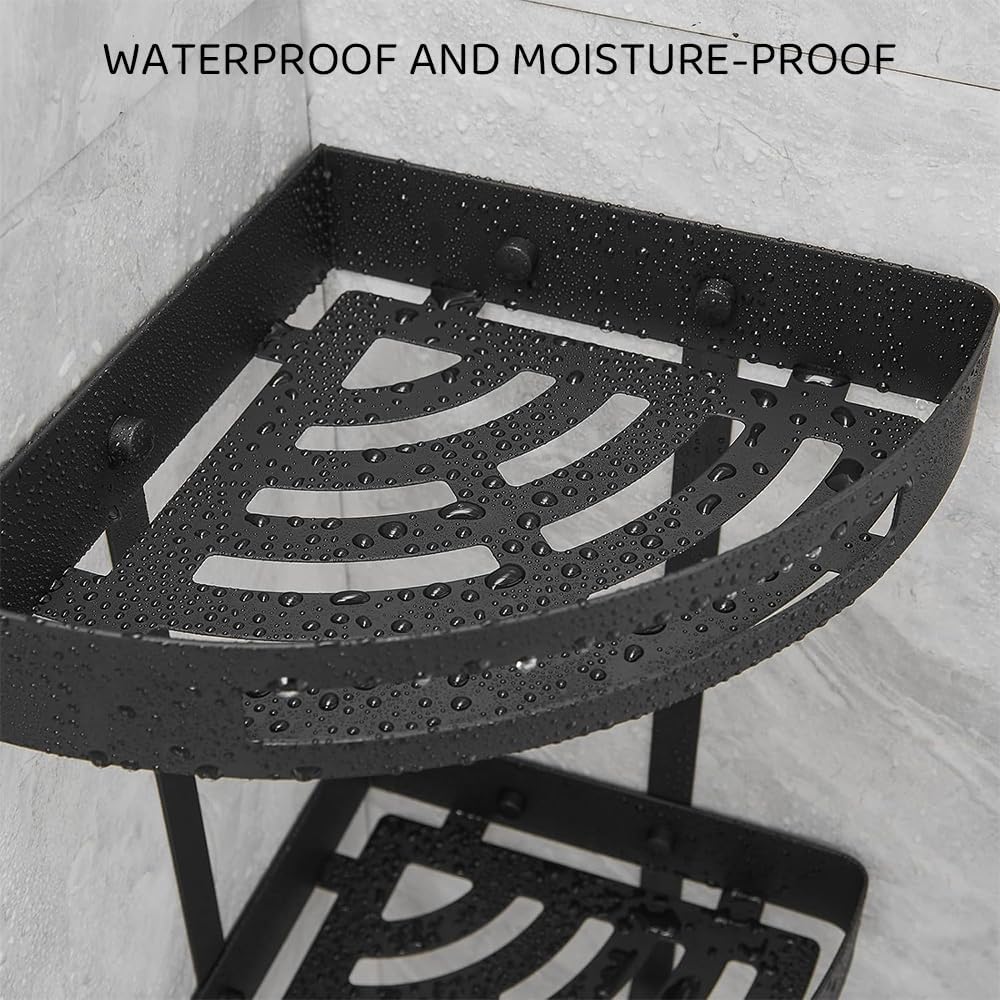 Rustproof Stainless Steel Corner Shower Caddy with Hooks, Black Bathroom DEMO