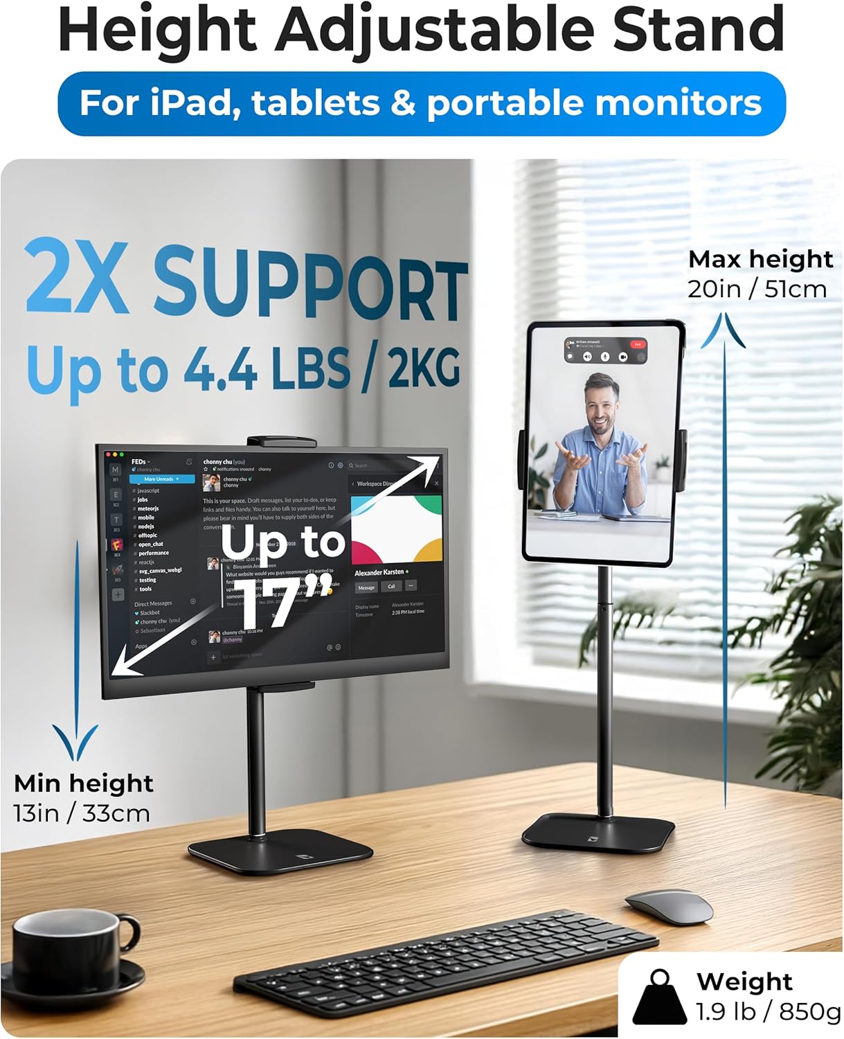 Cooper Portable Tablet Stand Holder for Desk up to 17 Inches Tall Black DEMO