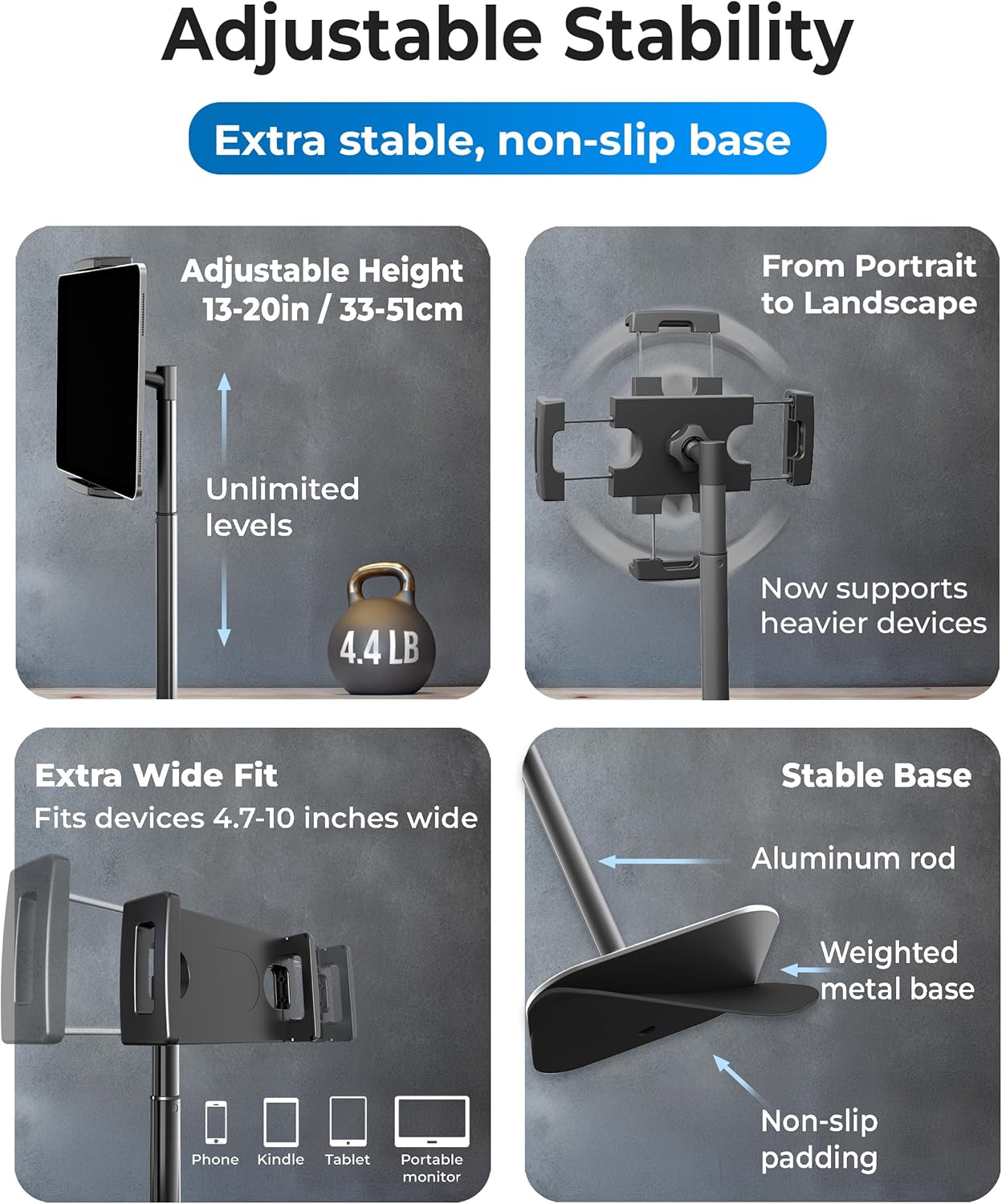 Cooper Portable Tablet Stand Holder for Desk up to 17 Inches Tall Black DEMO