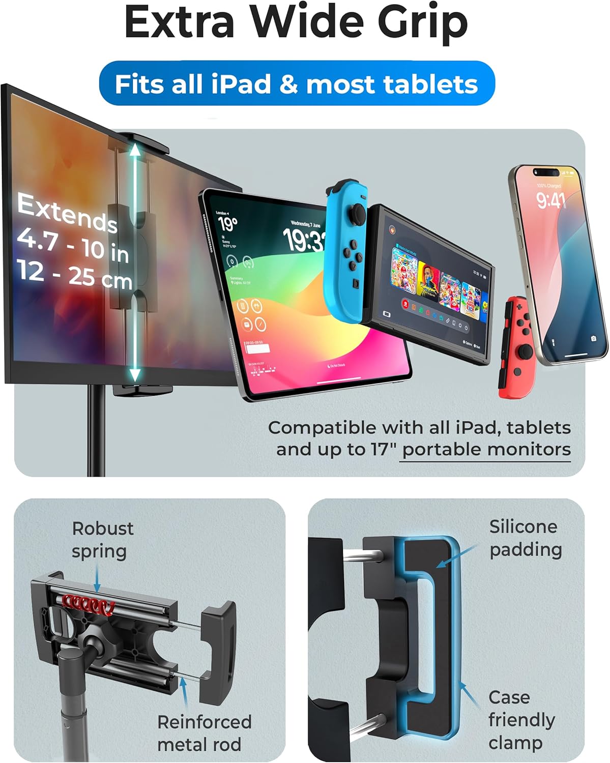 Cooper Portable Tablet Stand Holder for Desk up to 17 Inches Tall Black DEMO