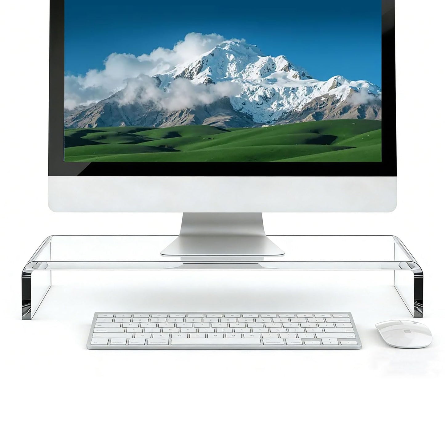 Clear Acrylic 2-Tier Monitor Stand Riser Desk Organizer, 40x20x8cm, DEMO