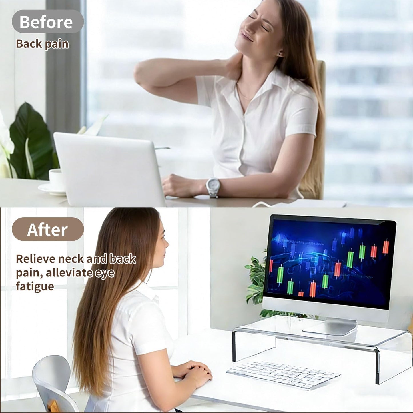 Clear Acrylic 2-Tier Monitor Stand Riser Desk Organizer, 40x20x8cm, DEMO