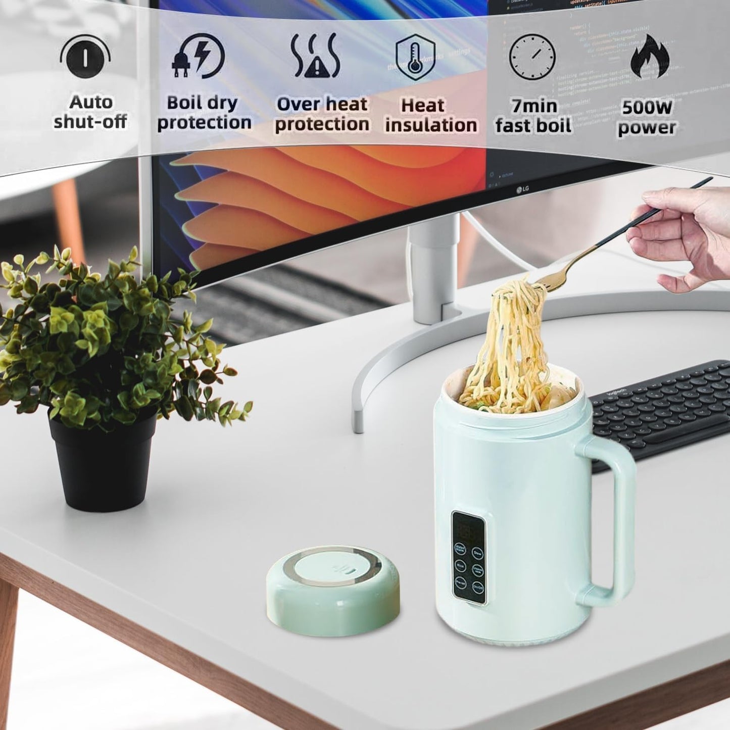 Portable Green 1L Electric Kettle for Travel, Compact Pot with Cordless NEW