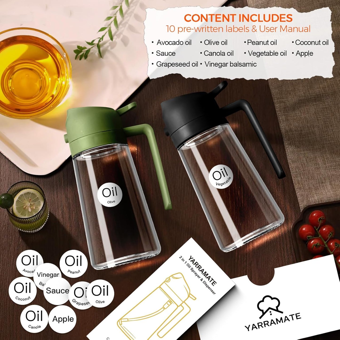 YARRAMATE Oil Oil Sprayers Sprayer for Cooking Food-Grade Glass Bottle NEW