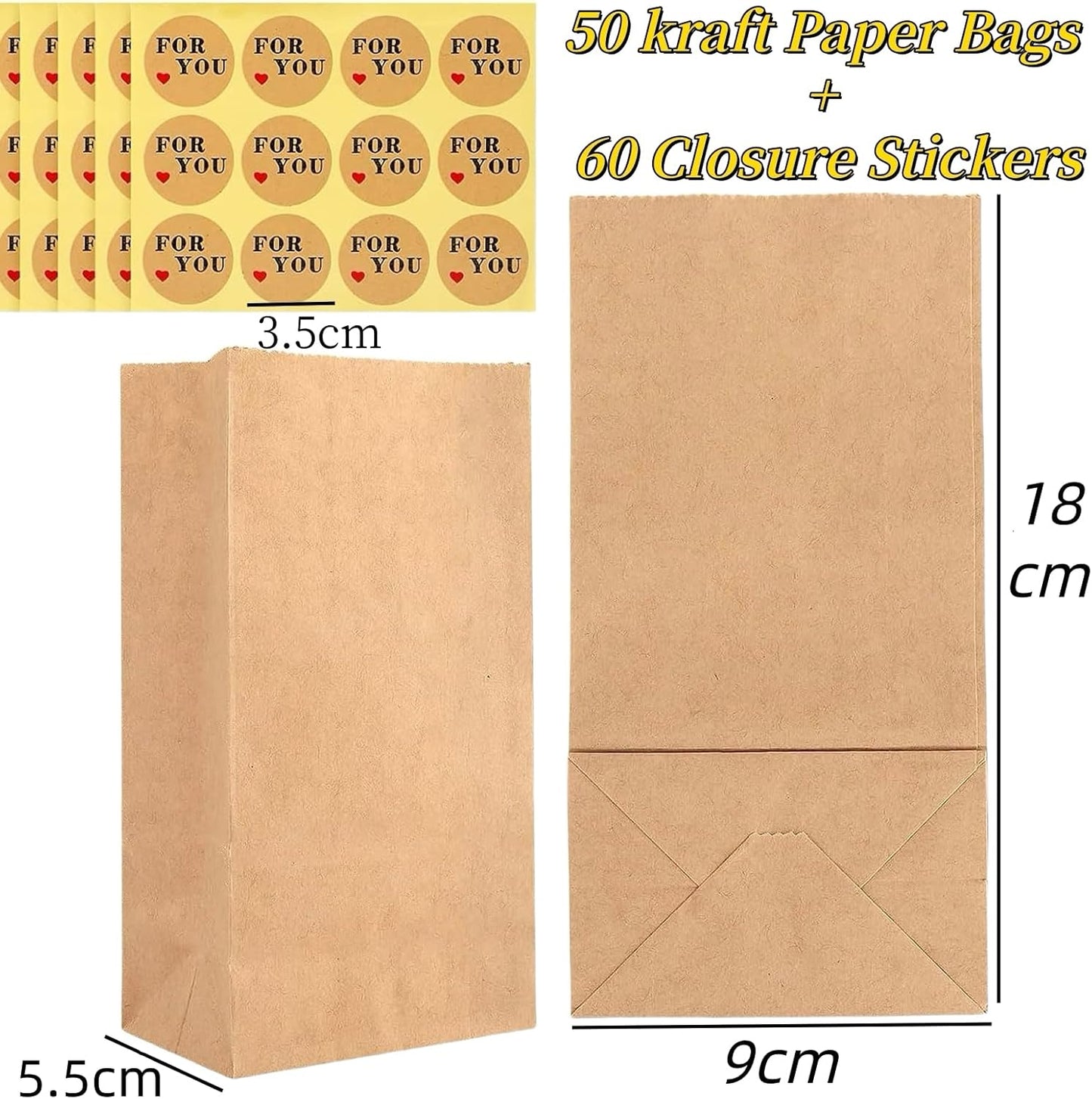 Generic Brown Paper Gift Bags 9x5.5x18cm for Gifts, Parties, Weddings, NEW