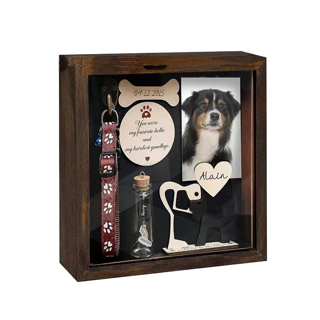Pet Memorial Shadow Box Rustic Collar Holder Picture Frame Brown Size NEW