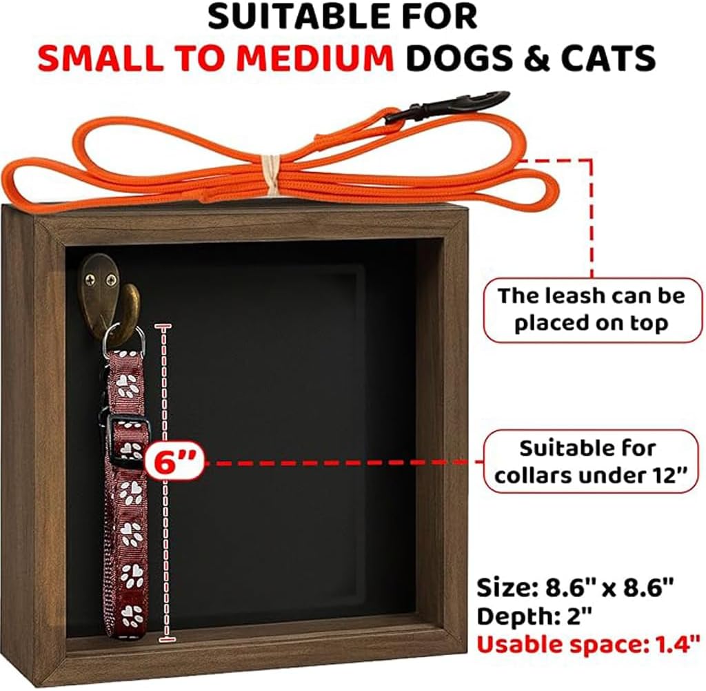 Pet Memorial Shadow Box Rustic Collar Holder Picture Frame Brown Size NEW