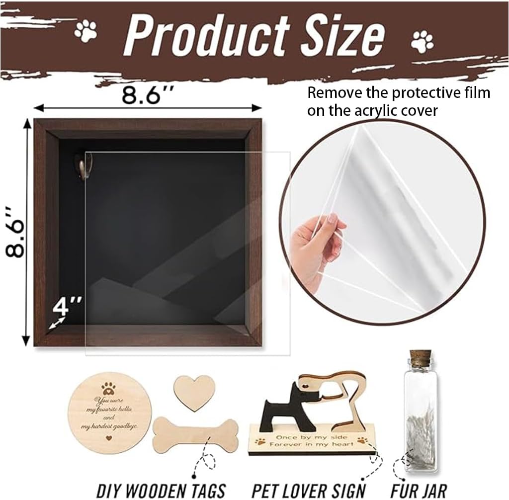 Pet Memorial Shadow Box Rustic Collar Holder Picture Frame Brown Size NEW
