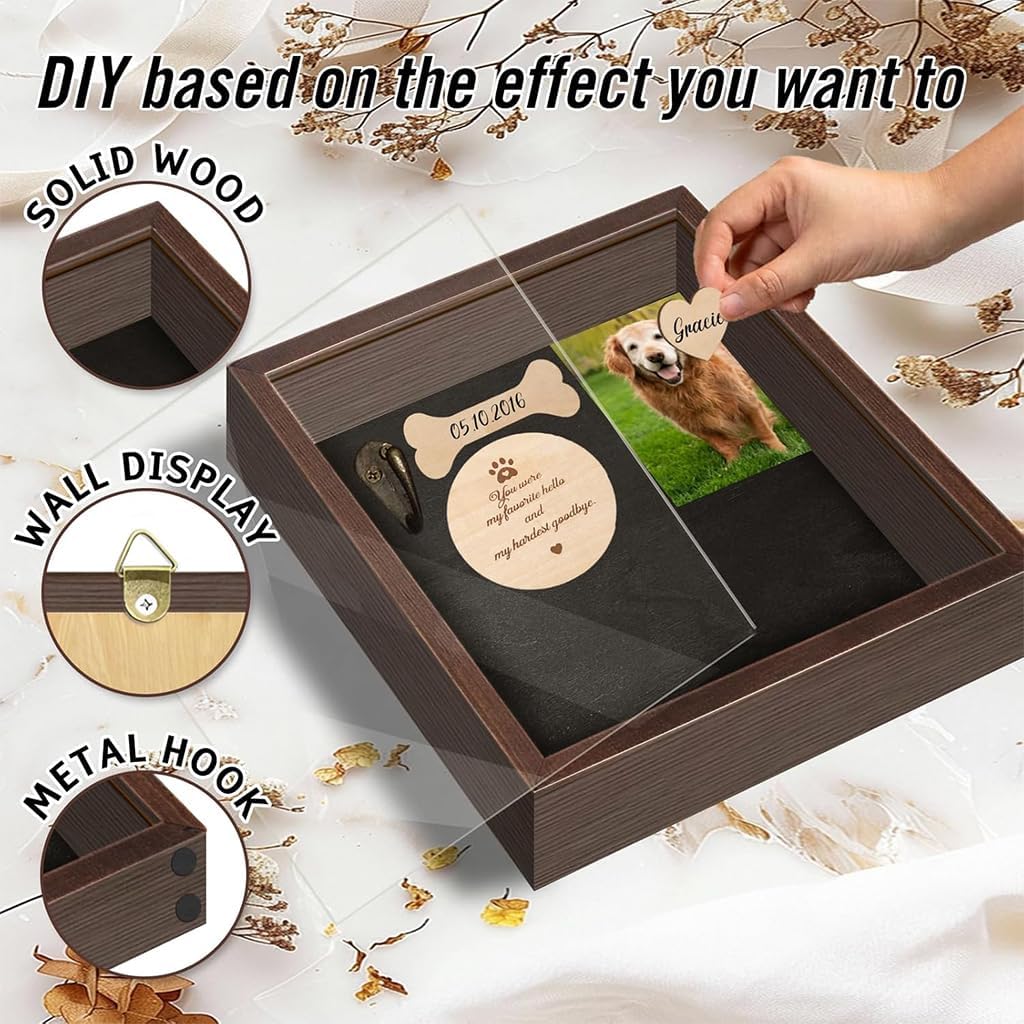 Pet Memorial Shadow Box Rustic Collar Holder Picture Frame Brown Size NEW