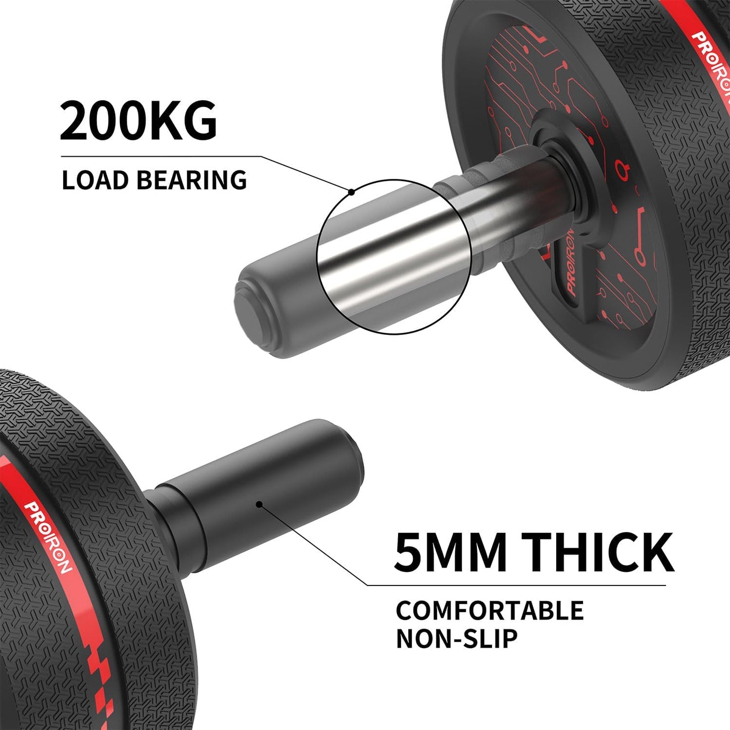 PROIRON Ab Exercise Wheels for Core Workouts - Black & Red Fitness DEMO