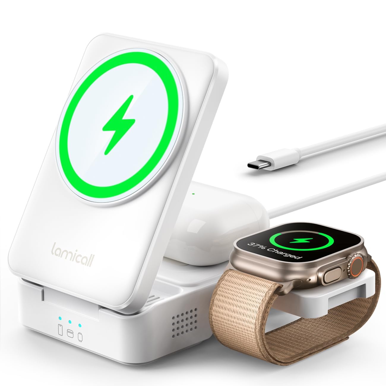 Lamicall 3-in-1 Wireless Charging Station Foldable Stand Induction Charger NEW