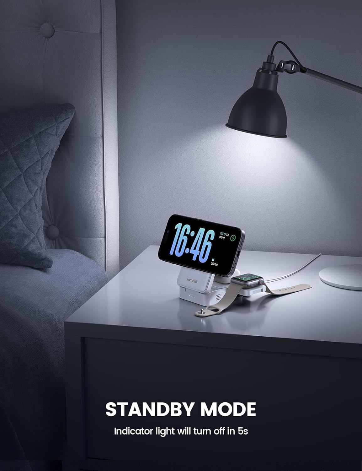 Lamicall 3-in-1 Wireless Charging Station Foldable Stand Induction Charger NEW