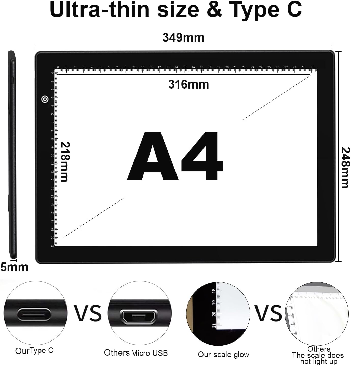 Ultra-Thin Magnetic LED Light Box for Tracing Arts & Crafts A4 Size Black NEW