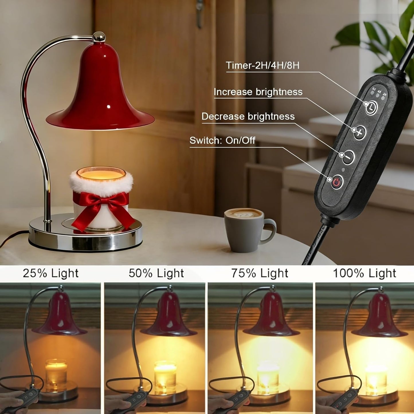 Adjustable Dimmable Aromatherapy Candle Warmer Lamp Burgundy Home Decor NEW