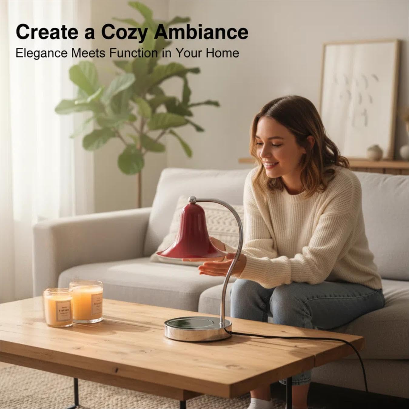 Adjustable Dimmable Aromatherapy Candle Warmer Lamp Burgundy Home Decor NEW