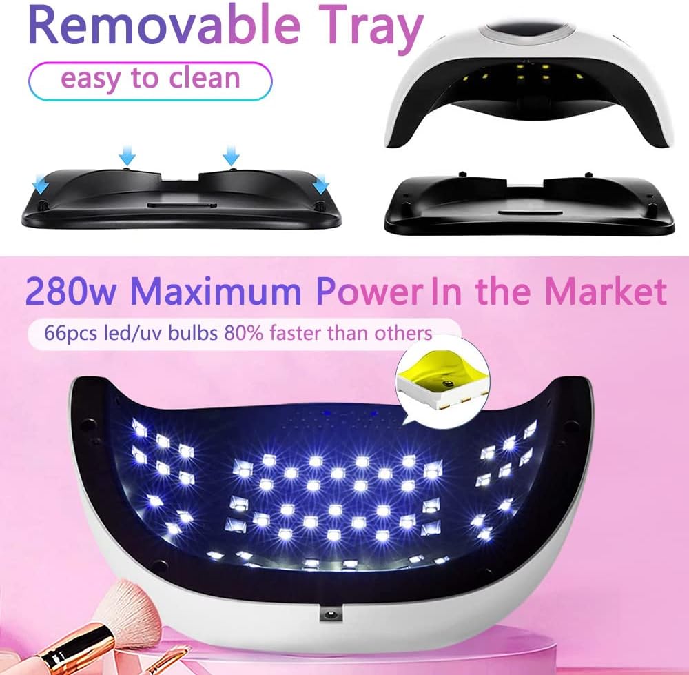 280W UV LED Nail Lamp Quick Dry Lamps for Home and Salon 66 Beads Black NEW