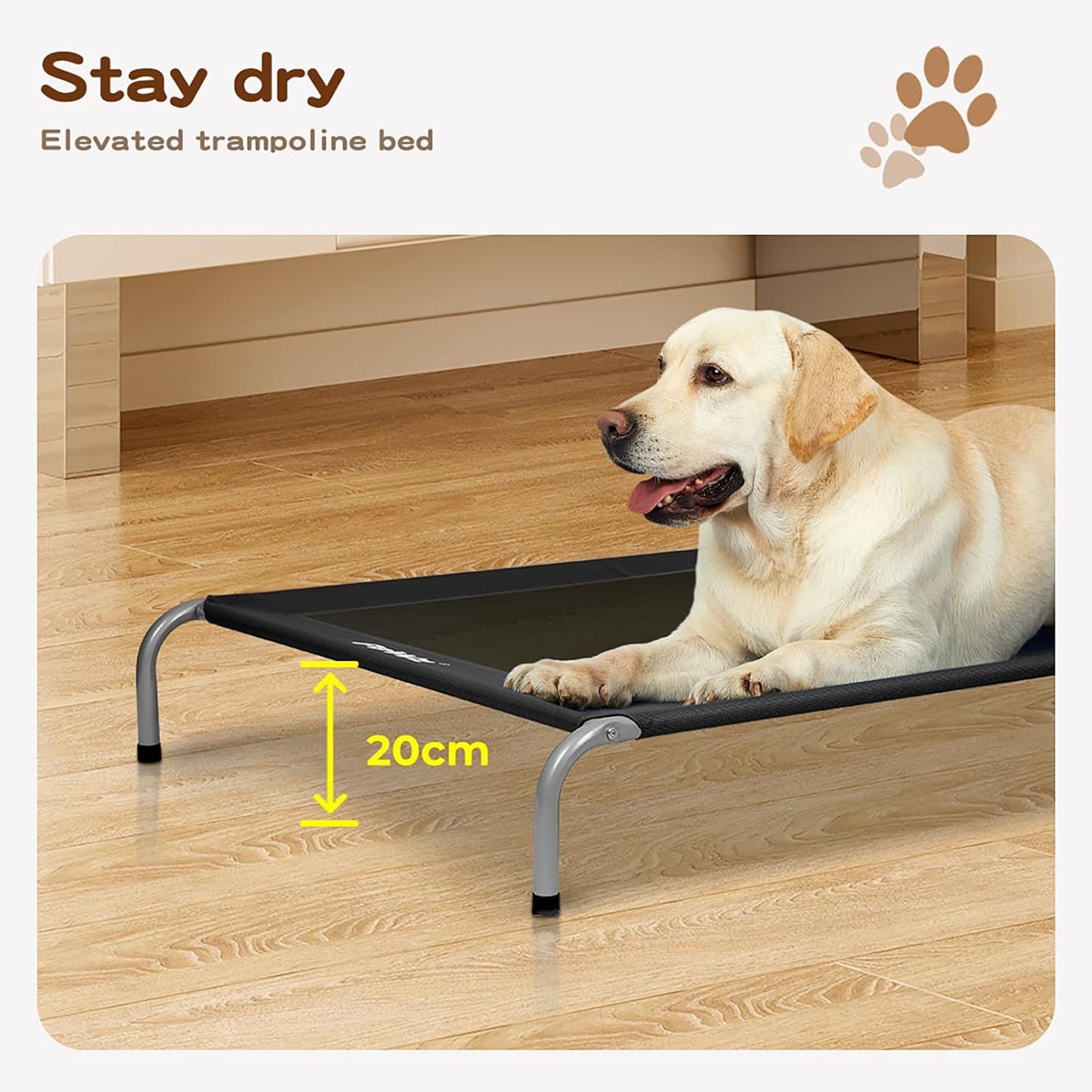 PAWZ Elevated Pet Trampoline Bed - Raised Dog Beds, Black, 87x64x20cm NEW