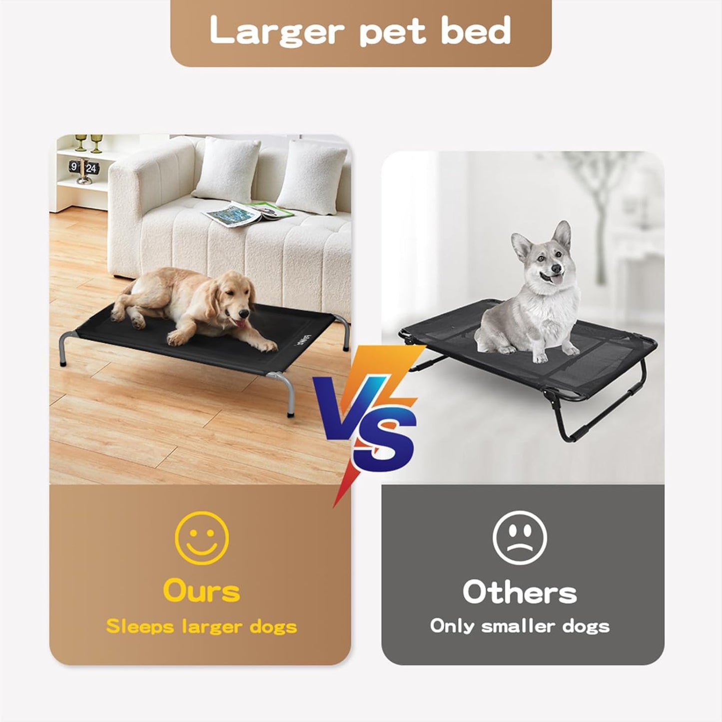 PAWZ Elevated Pet Trampoline Bed - Raised Dog Beds, Black, 87x64x20cm NEW