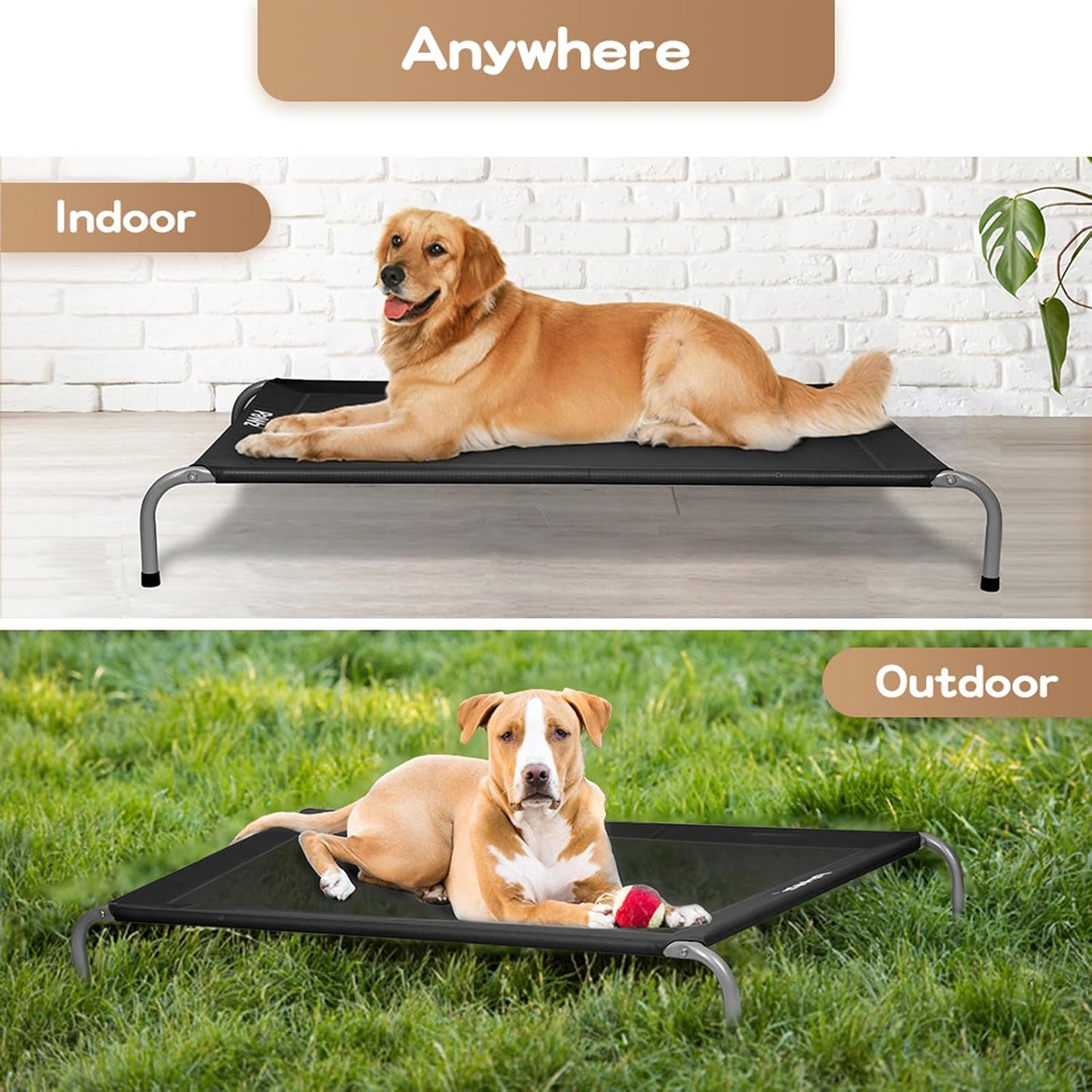 PAWZ Elevated Pet Trampoline Bed - Raised Dog Beds, Black, 87x64x20cm NEW