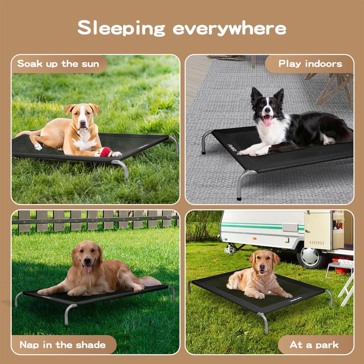 PAWZ Elevated Pet Trampoline Bed - Raised Dog Beds, Black, 87x64x20cm NEW