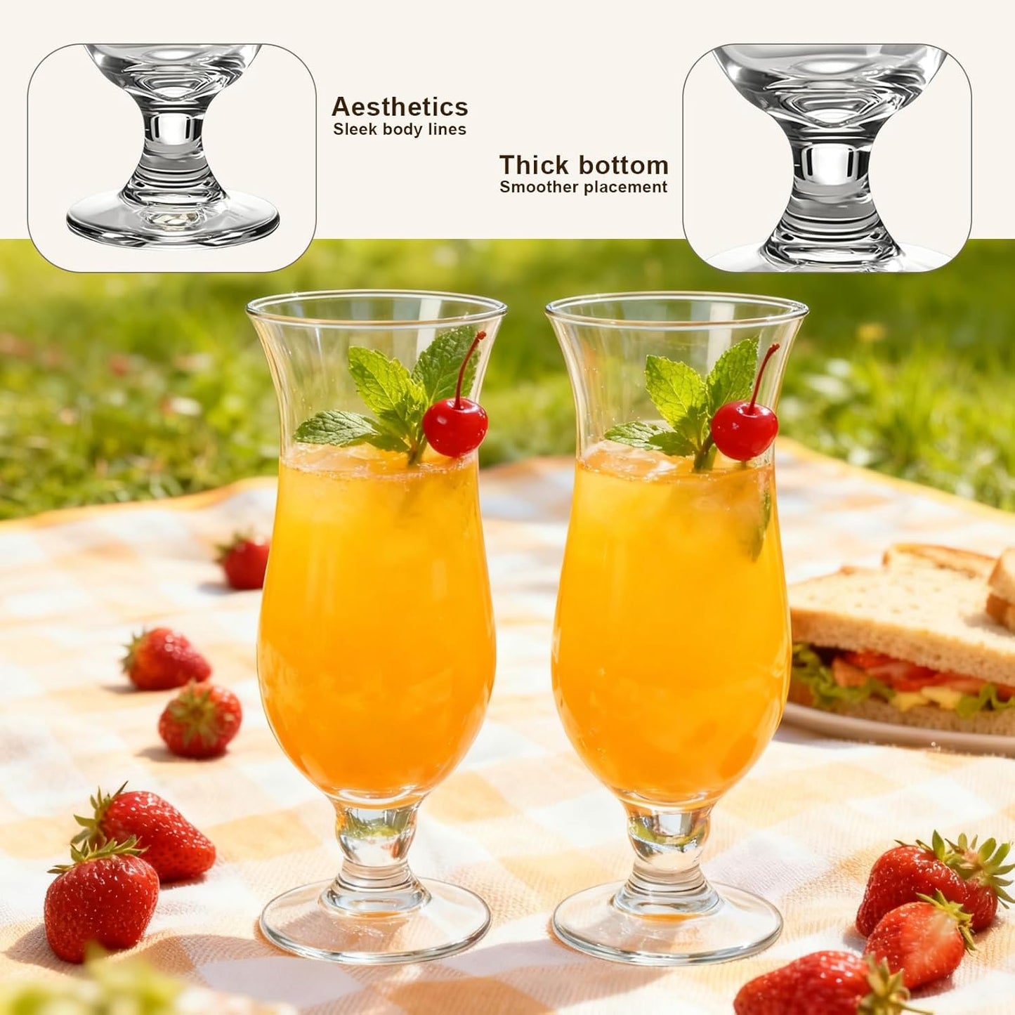 Elegant Set of 6 Transparent Cocktail Glasses, 410ml Milkshake Cups, Clear NEW