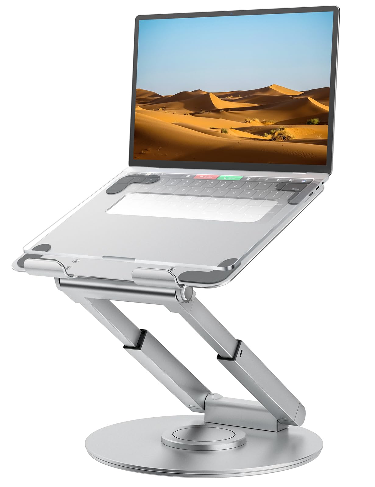 tounee 360° Swivel Laptop Stand, Sit to Height Adjustable up 17" Silver NEW